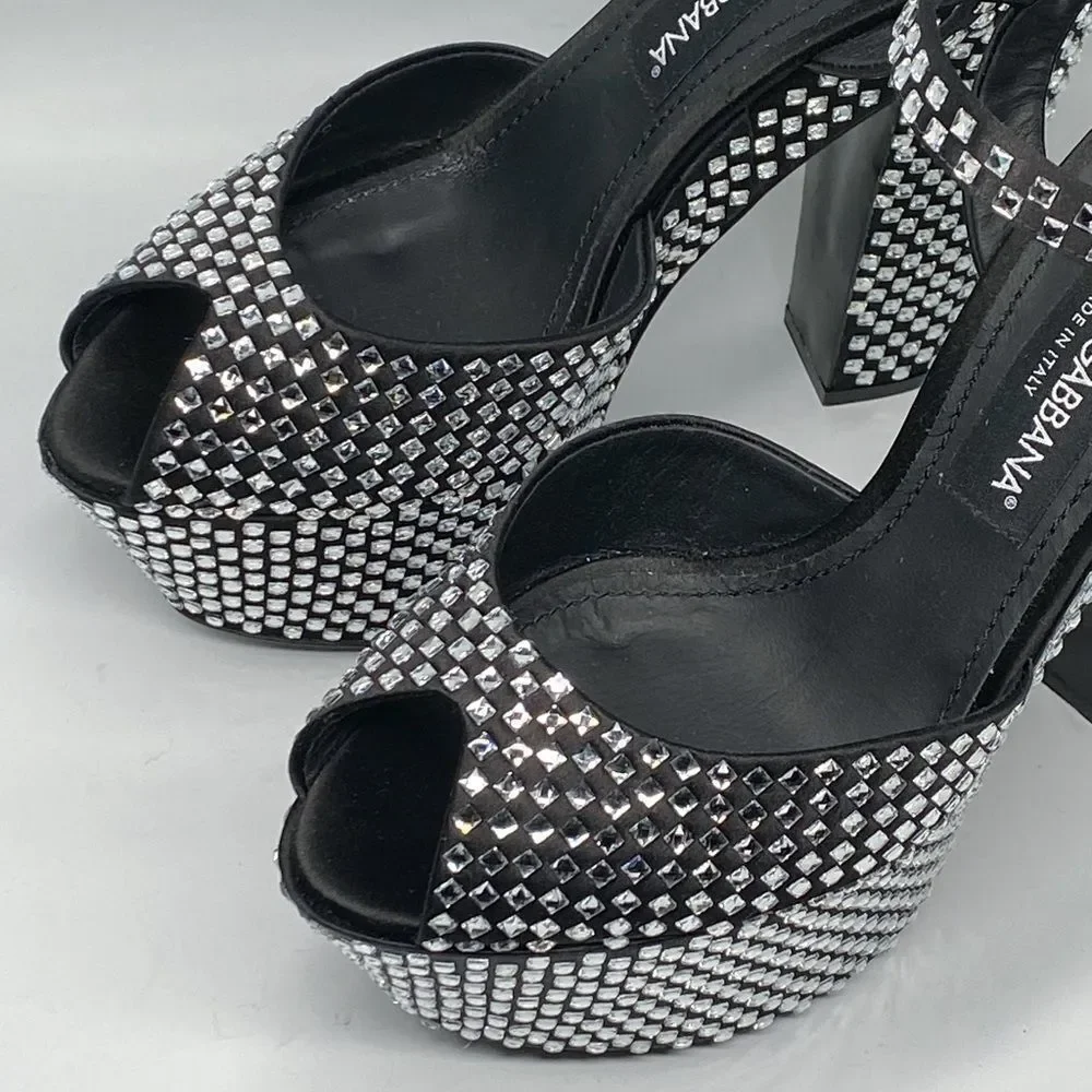 Dolce Gabbana Crystal-embellished platform sandals size 39